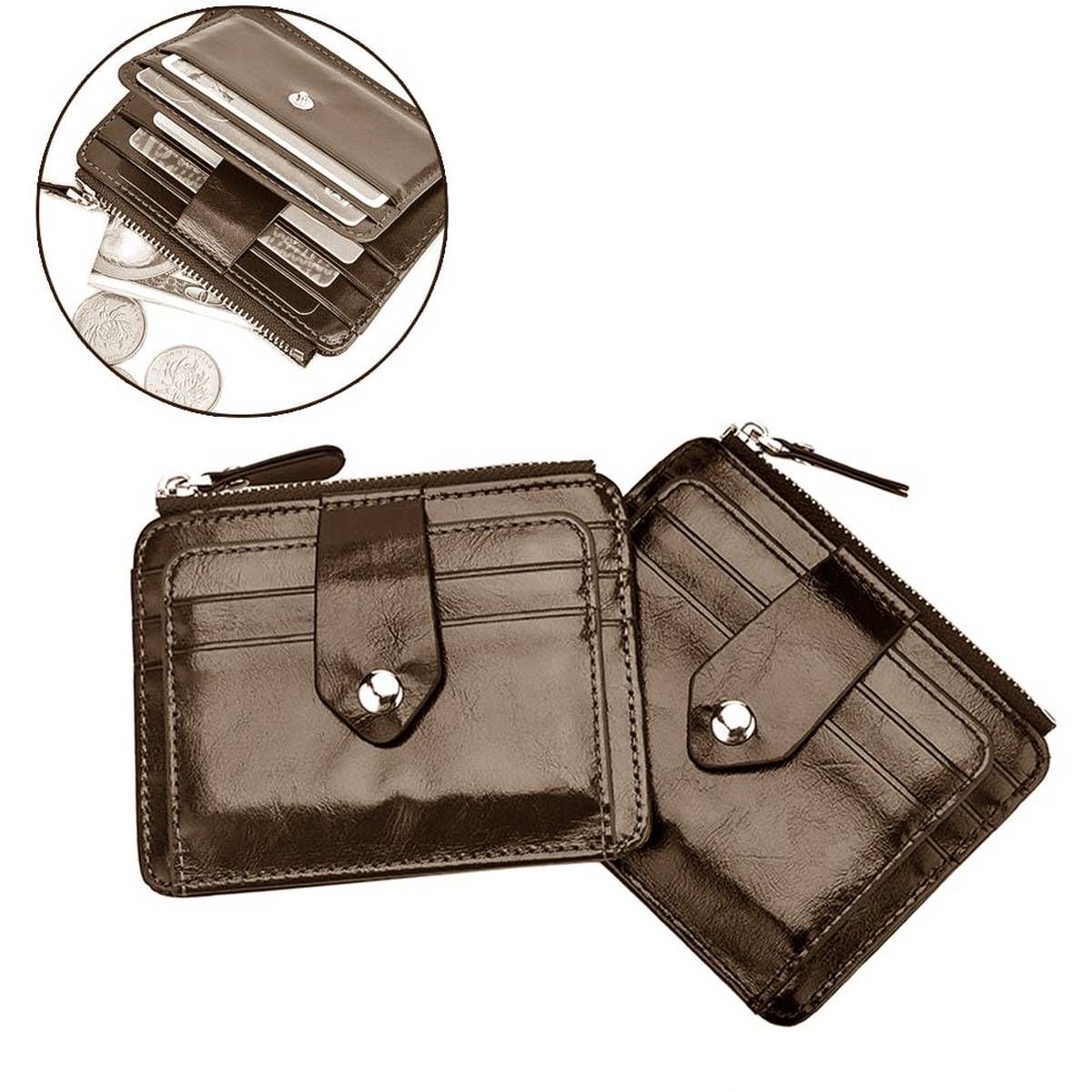 Slim Zipper Pocket Wallet With 8 Card Holder Slots - Card Holder