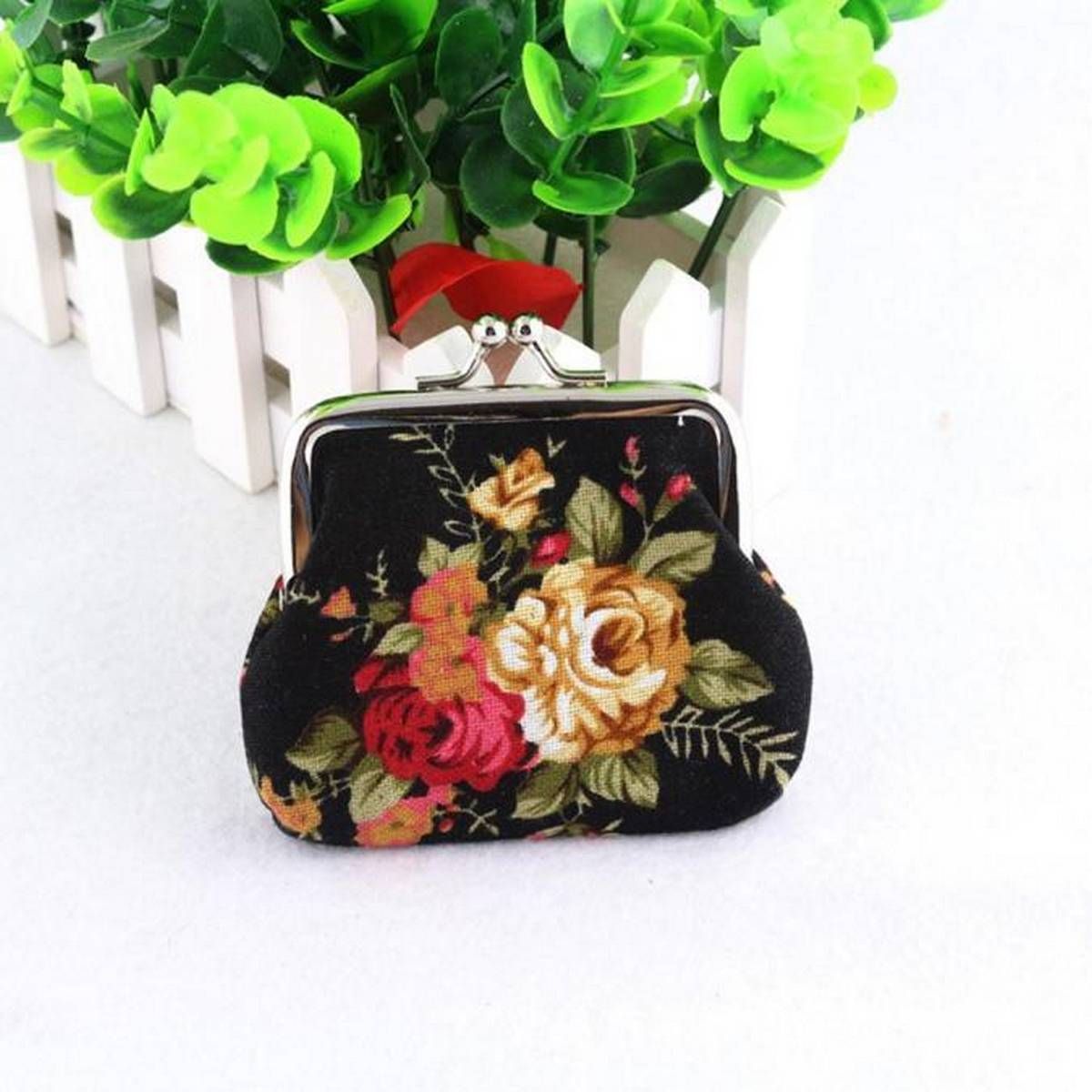 Women Lady Retro Vintage Flower Small Wallet Hasp Purse Clutch Bag BK