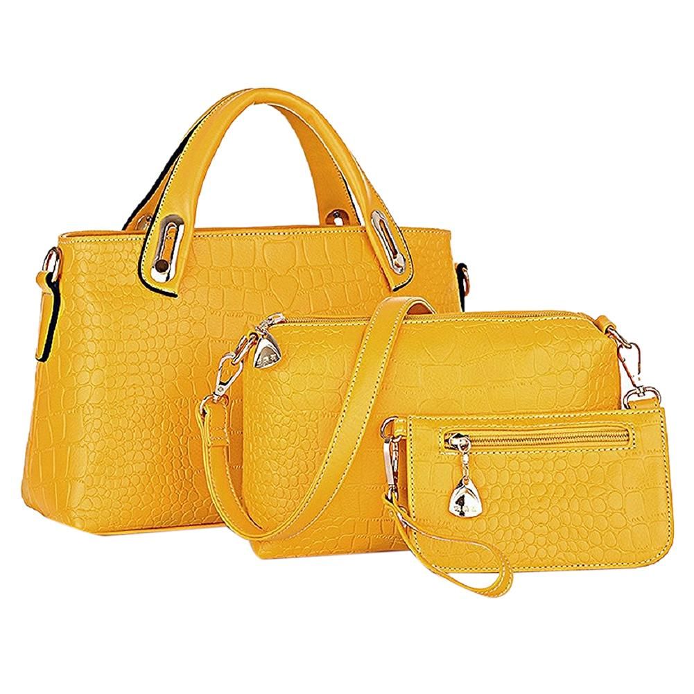 unique Shoulder bag Crocodile Grain Three-pieces Mother Son Messenger Bag (Yellow) - intl