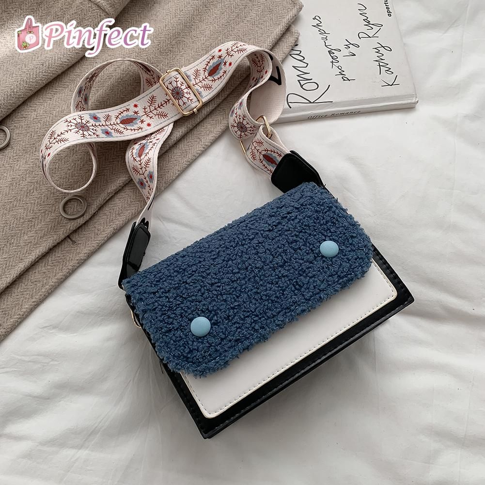 【ALLGOOD】Fashion Women Retro  Color Soft Plush PU Leather Splicing Color Shoulder Bag Women Crossbody Messenger Handbag Female Casual Envelope Purse