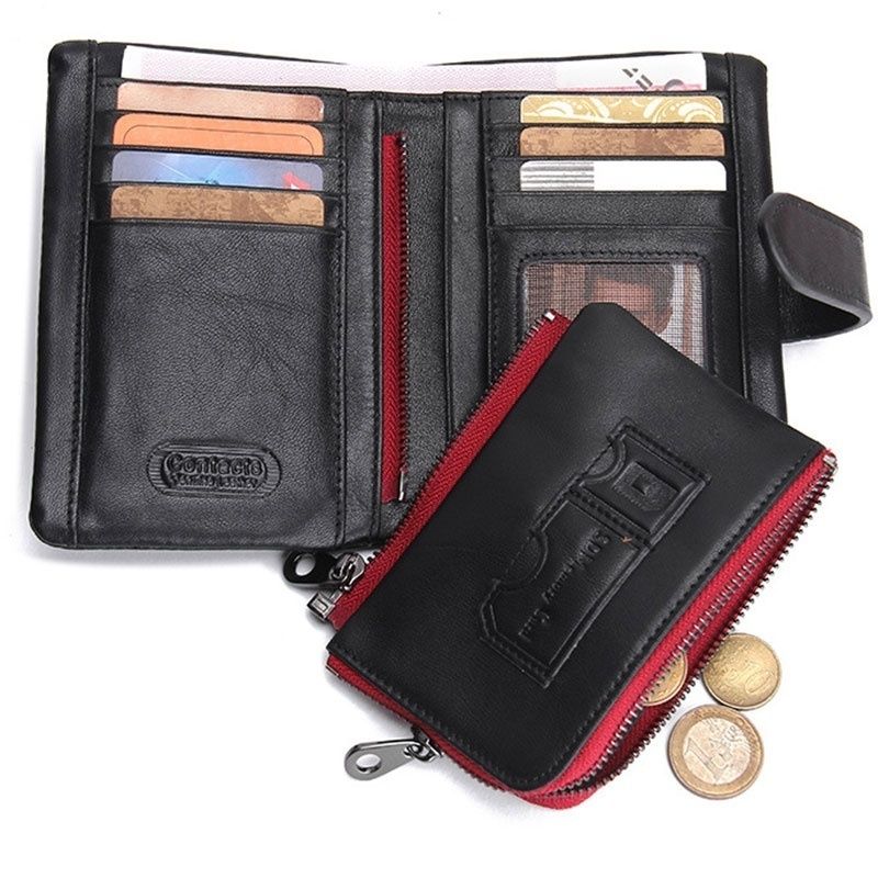 Fashion Leather Trifold Mens Card Holder Wallet buckles Zipper Purse Mens Bag