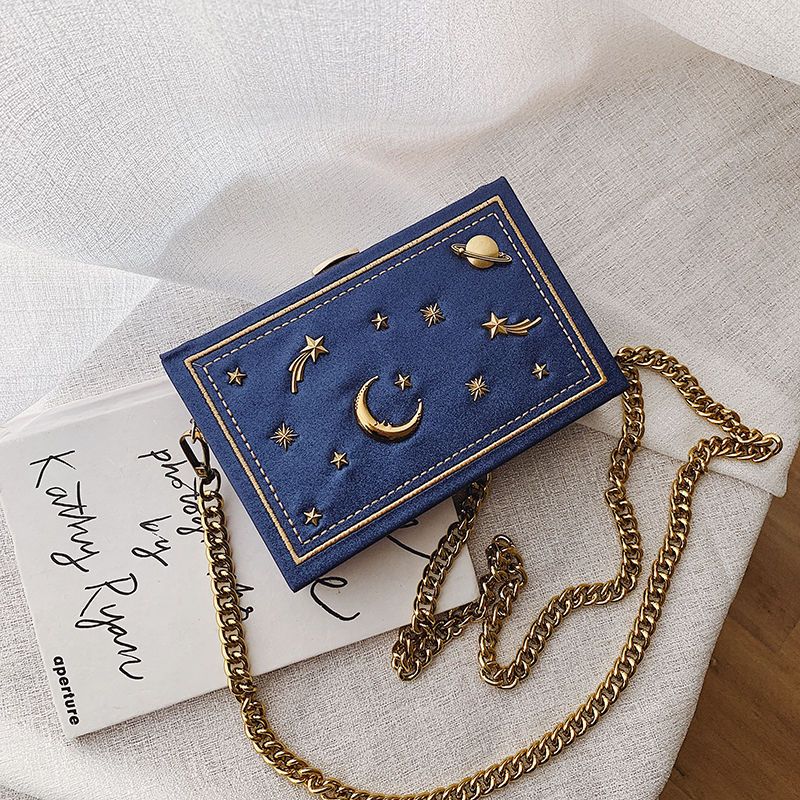 Women Pu Leather Shoulder Bag Girls Small Box Shape Handbags Women Chain Messenger Bags Ladies Fashion Starry Sky Pattern Bags