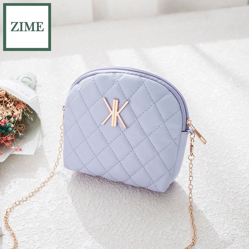 ZIME Ladies rhombic embroidered thread shell shoulder chain bag summer Korean personality messenger small bag