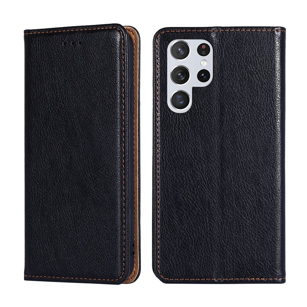 For Samaung Galaxy S22 Ultra 5G Pure Color Magnetic Horizontal Flip Leather Case with Holder & Card Slot & Wallet