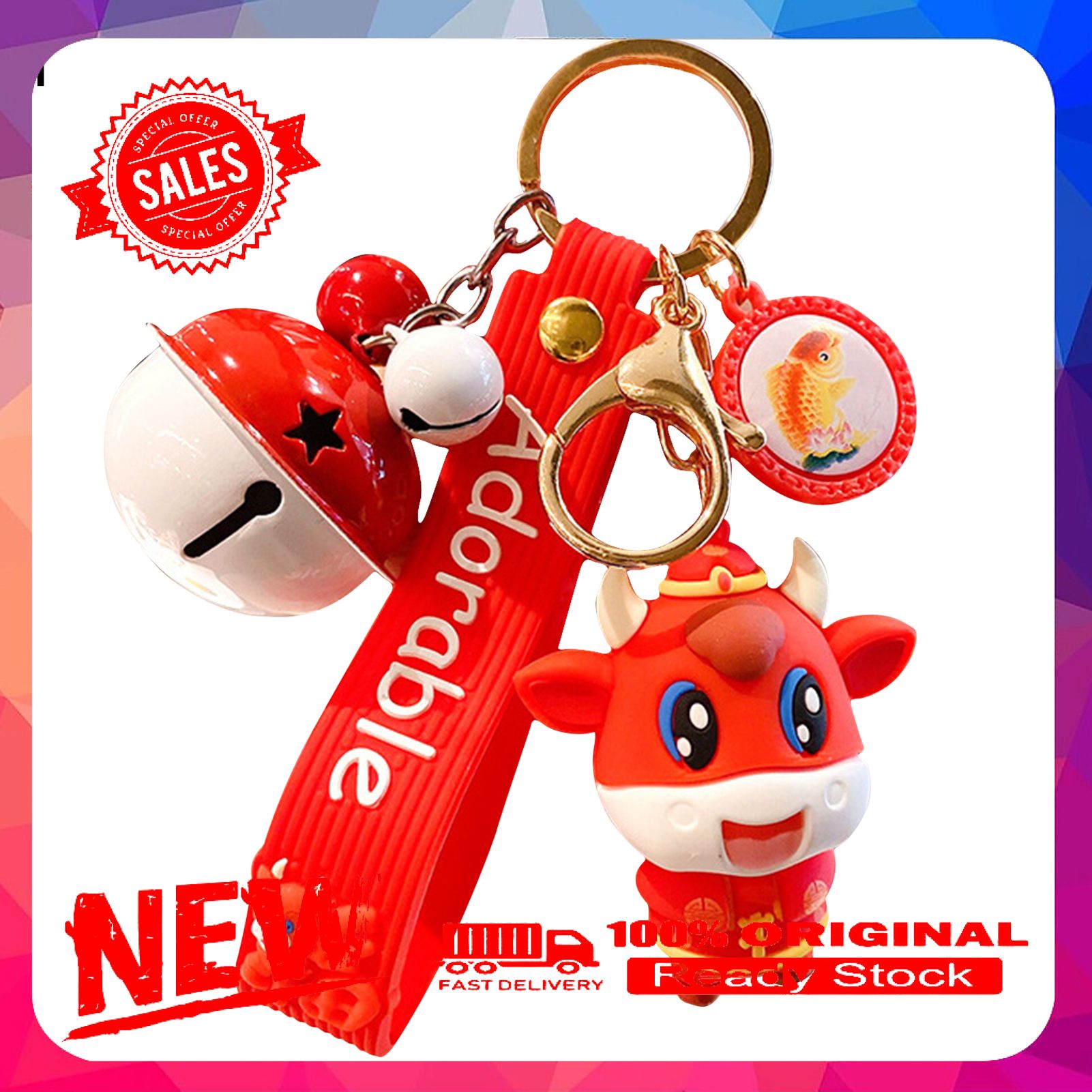 New Year Ox Zodiac Silicone Chain Doll Pendant Key Holder Gift Keychain Decor