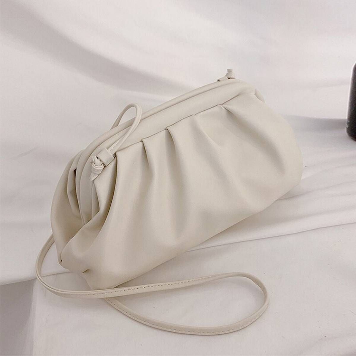 TTOU Fashion Elegant Clutch Evening Party Bag Women Big Ruched Pillow Bag Leather Korea Pouch Handbag White Black Bag Brand