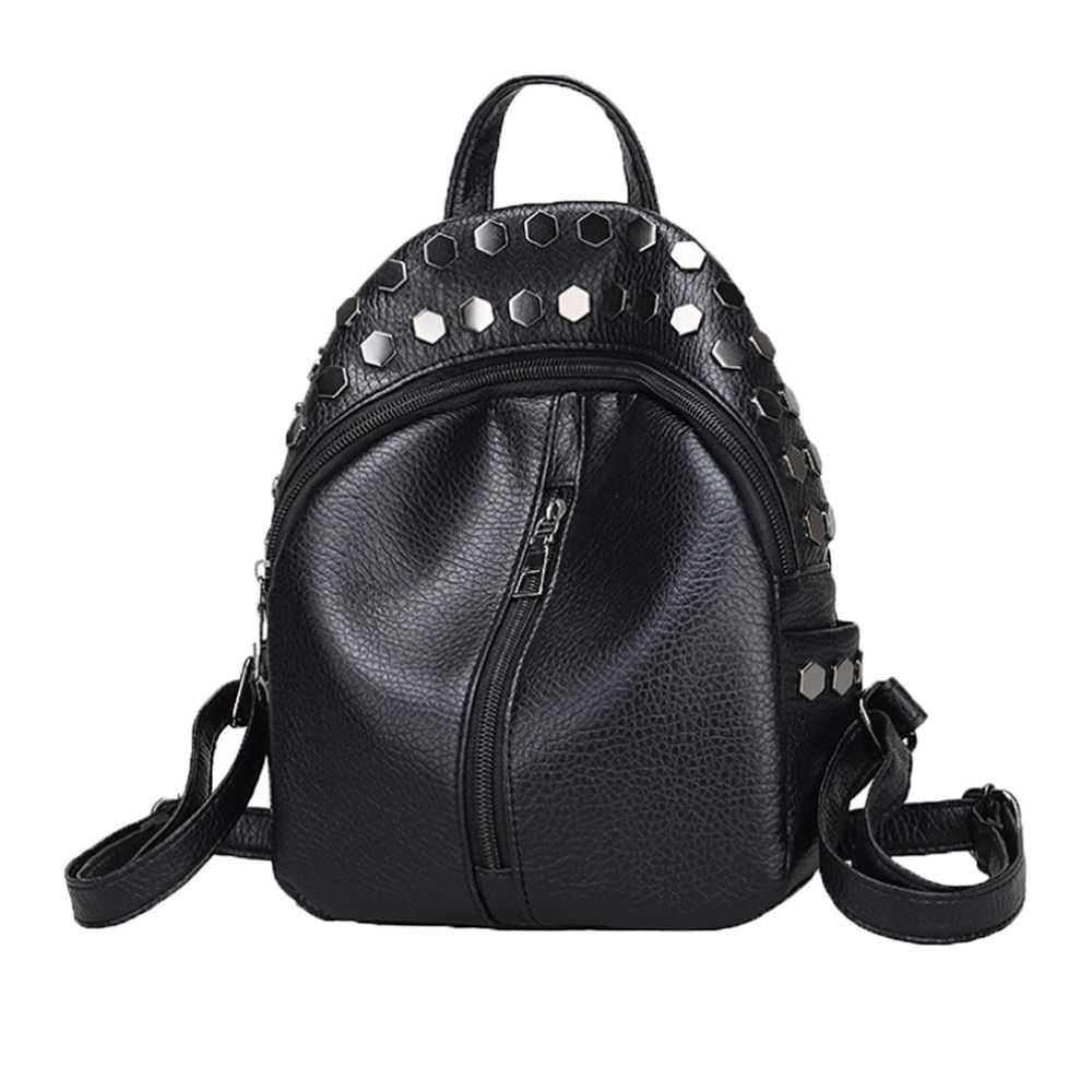 OCARDIAN bag Women Girl Fashion pure color leather Mini Rivet Bucket Backpack Simple School Bags Teenagers Backpack  a16