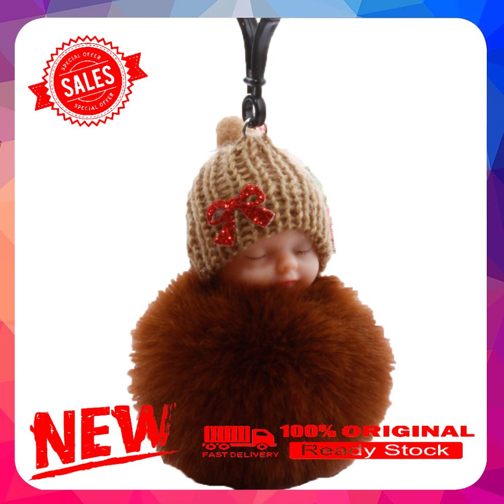 Cute Sleeping Baby Fluffy Plush Doll Pendant Keychain Key Ring Handbag Decor