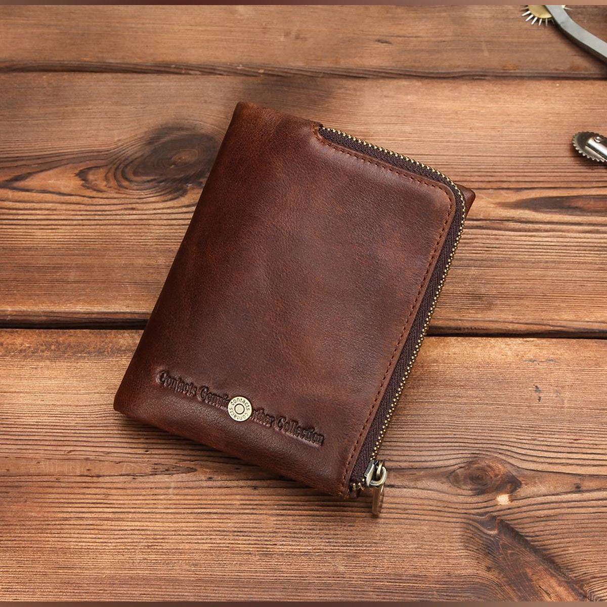 New Small Wallet Men Crazy Horse Wallets Coin Purse Quality Short Male Money Bag Rifd Cow Leather Card Wallet Cartera