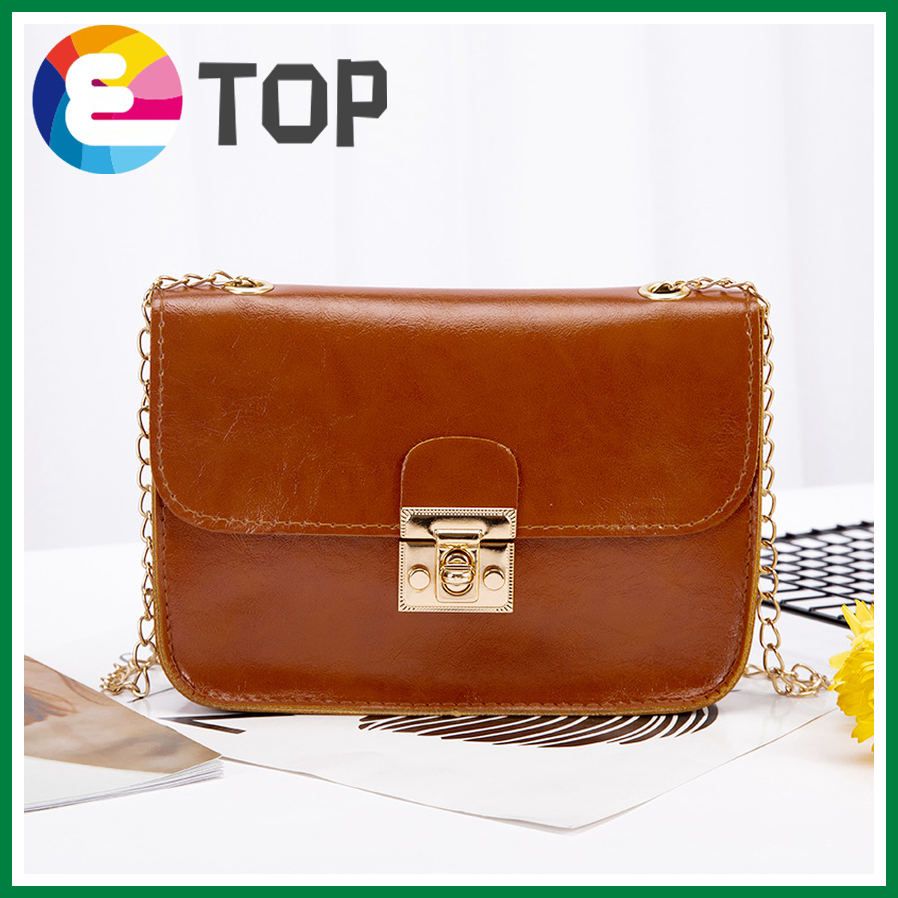 Winter European and American retro oil wax leather lock chain small square bag shoulder diagonal female bag