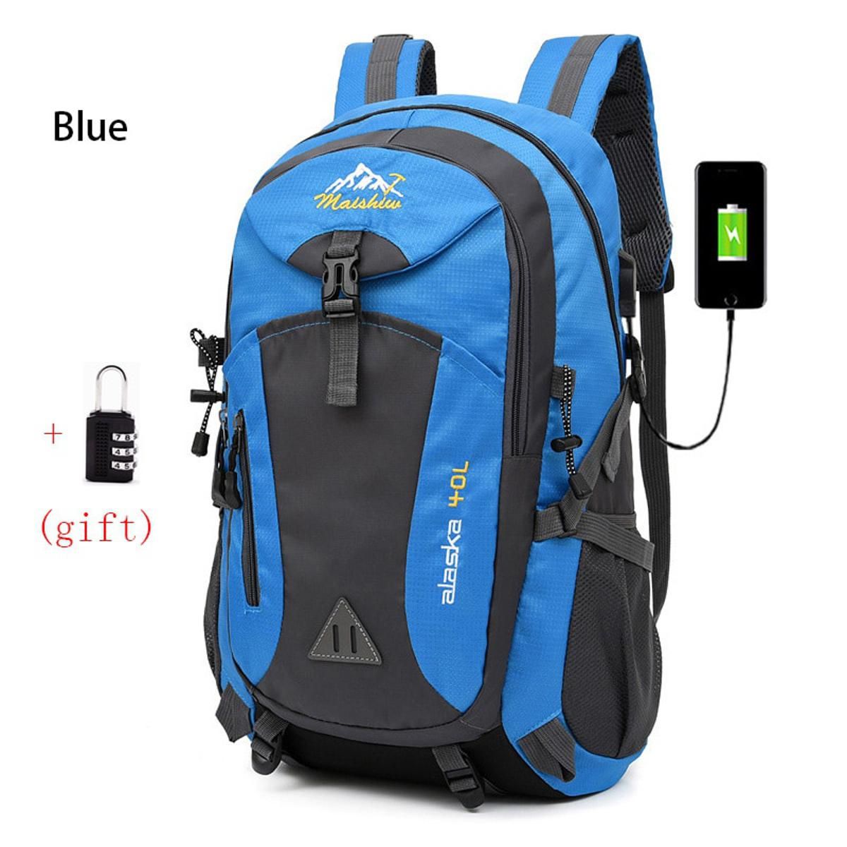 40L Waterproof USB Charging Climbing Backpack Men Cycling Sport Bags Uni Mountaineering Backpacks Outdoor Travel Bag For Men