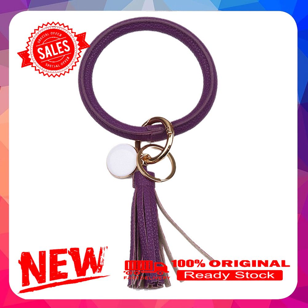 Fashion Women Tassel Charm Wristlet Faux Leather Keychain Key Ring Holder Gift