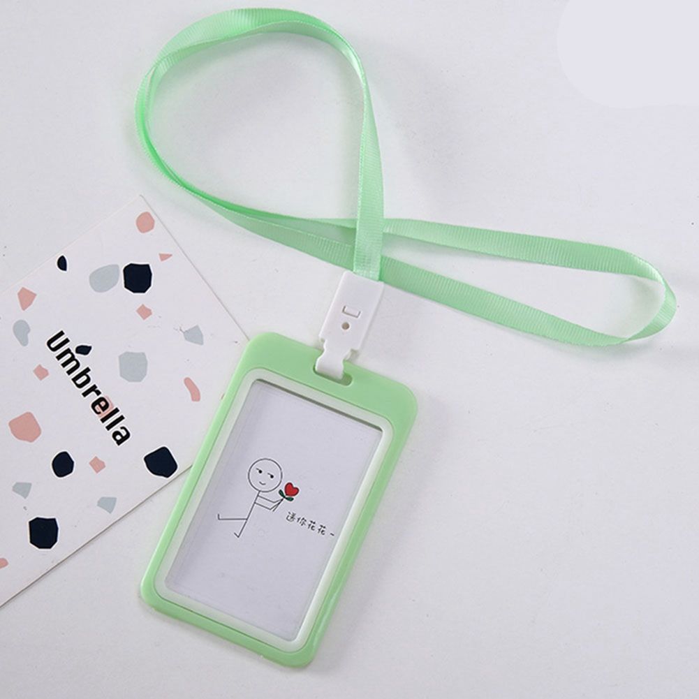 Cute Plastic Work ID Bus Card Badge Case Wallet Holder Cover With Neck Lanyard