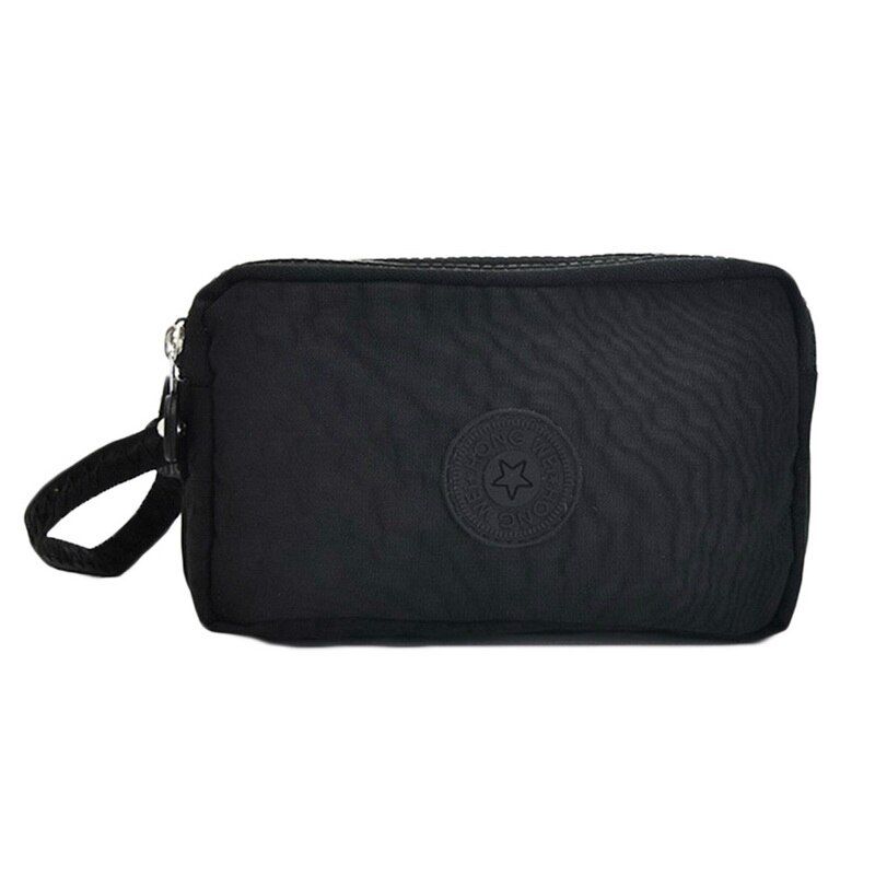 Womens Solid 3 Layer Canvas Phone Bag Short Wallet Three-Layer Zipper Coin Card Key Purse Makeup Bag