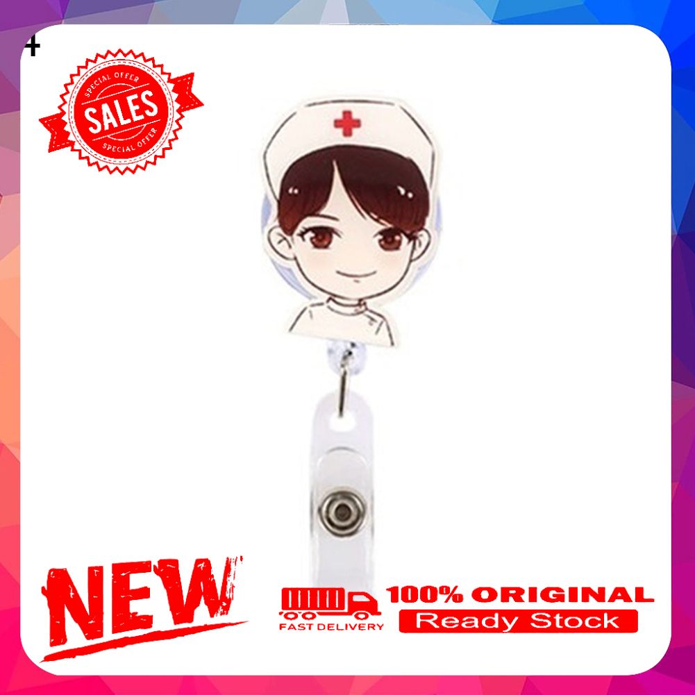 Cartoon Nurse Doctor Retractable Reel ID Badge Label Name Card Tag Clip Holder