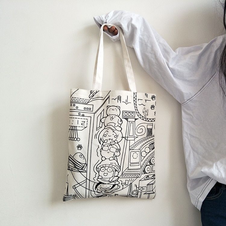 Canvas Tote Bag For Women Fashion Handbags Eco Reusable Cloth Shopping Bag Student School Bags Ladies Casual Shopper Bag