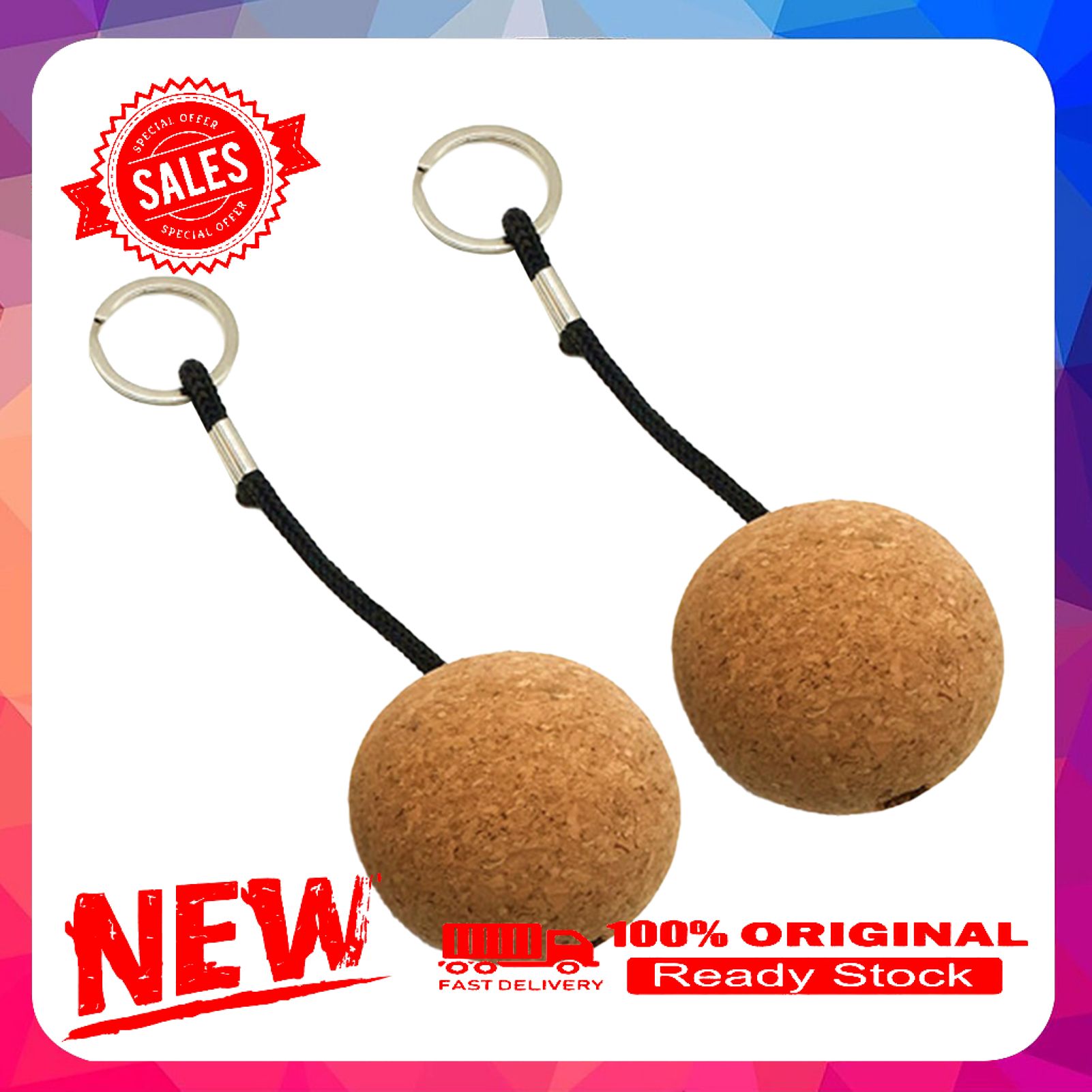 2Pcs Floating Buoy Keychains Lightweight Portable Special Wooden Keychains Cork Ball Key Rings Decorations for Home