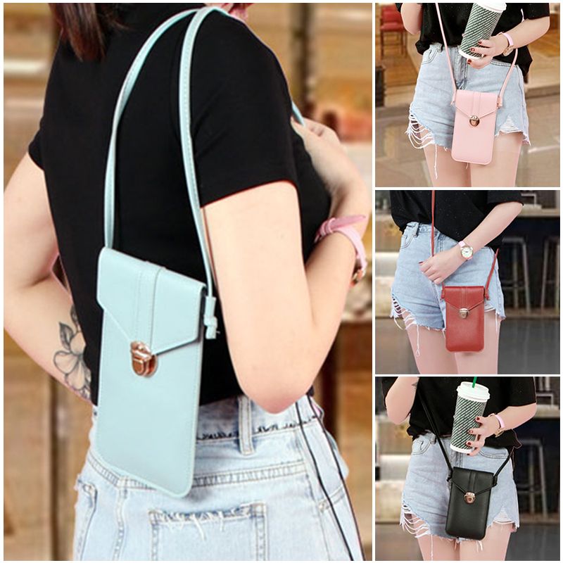 Touchable Screen PU Shoulder bag cell phone pocket wallet Crossbody Mobile phone bag for girls