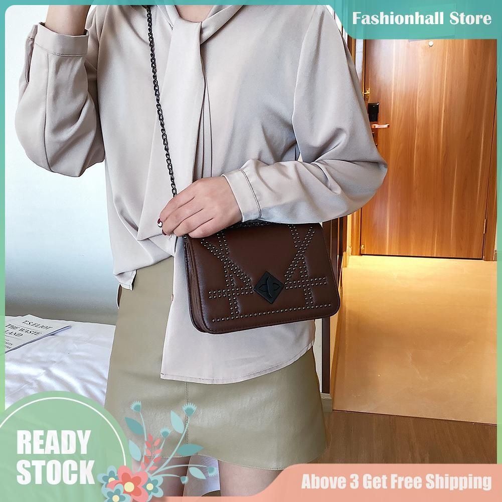 Casual Chic PU Leather Crossbody Bag Women Rivet Chain Small Shoulder Messenger Bags