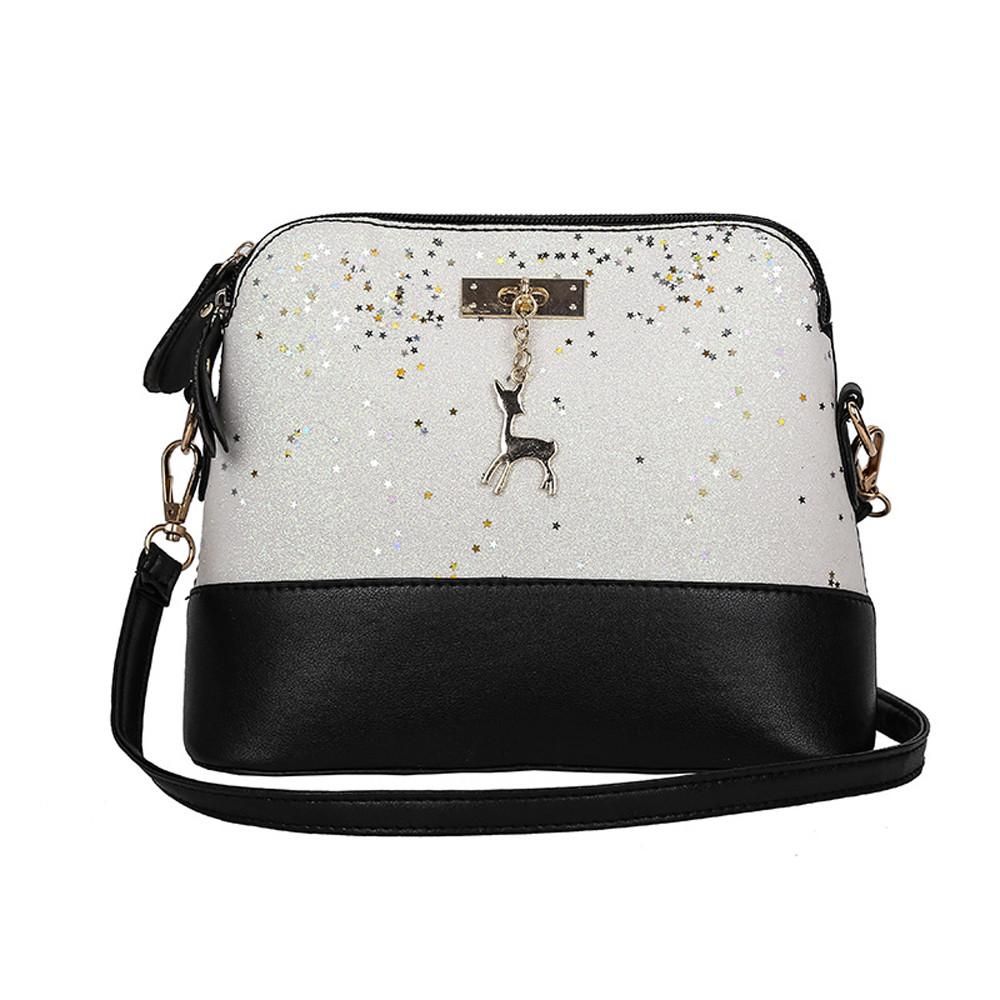 Womens Leather Crossbody Bag Sequins Small Deer Shoulder Bags Messenger Bag