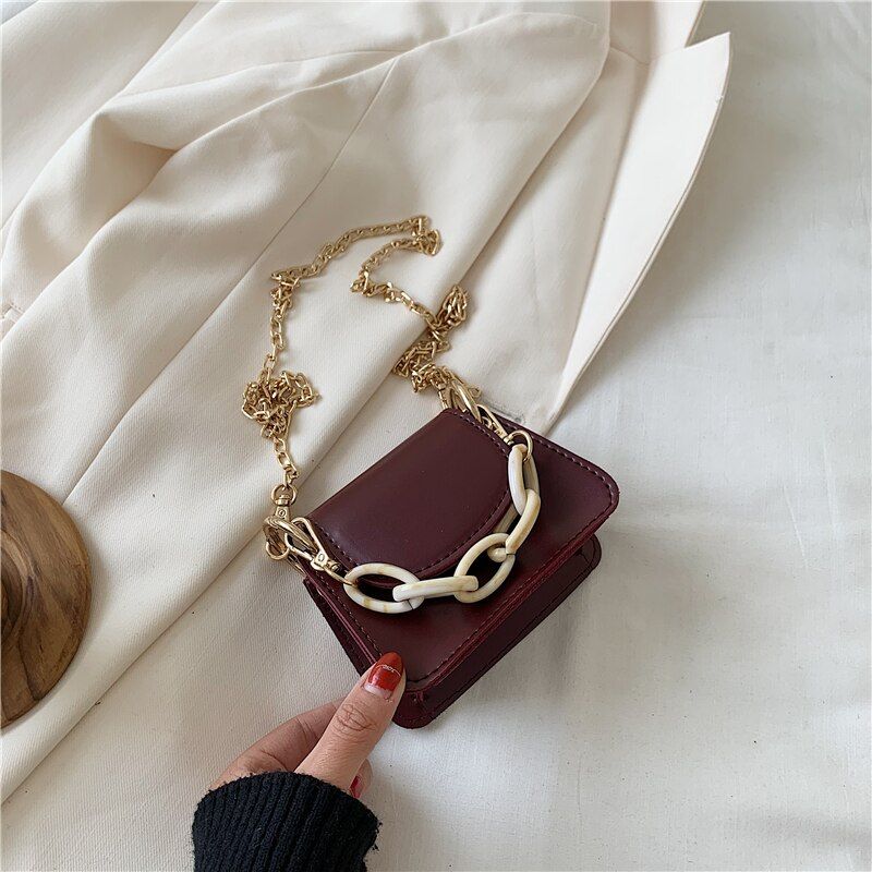 Mini PU Leather Shoulder Simple Bags For Women 2021 Fashion Chain Design Shoulder Handbags Female Crossbody Bag