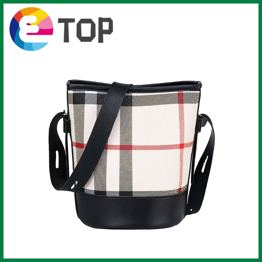 Ladies Scottish Plaid Printed Creative Bucket Bag Korean Messenger Shoulder Bag