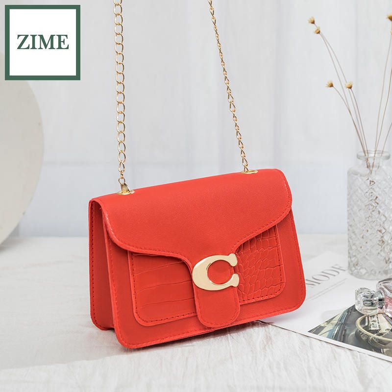 ZIME Female bag autumn and winter Korean version of crocodile pattern fish mouth lock chain small square bag shoulder diagonal female bag bag tide