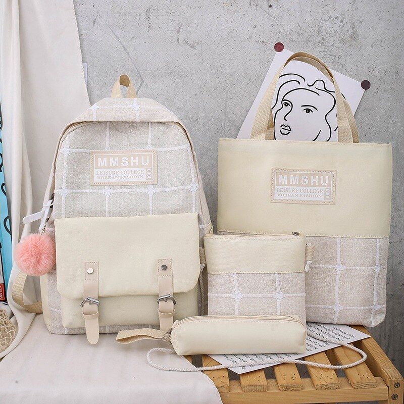 Magic Fish 2020 4Pcs/set Canvas School Bag For Teenagers Girls Student High Quality Women Travel School Backpack Female Book Bag