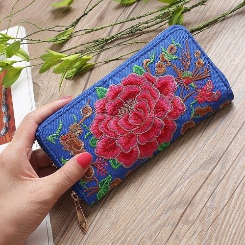 Women Long Wallets 2021 New Ethical Embroidery Card Holders Cellphone Pocket Pouch Handbag Lady Money Bag Clutch Female Wallet