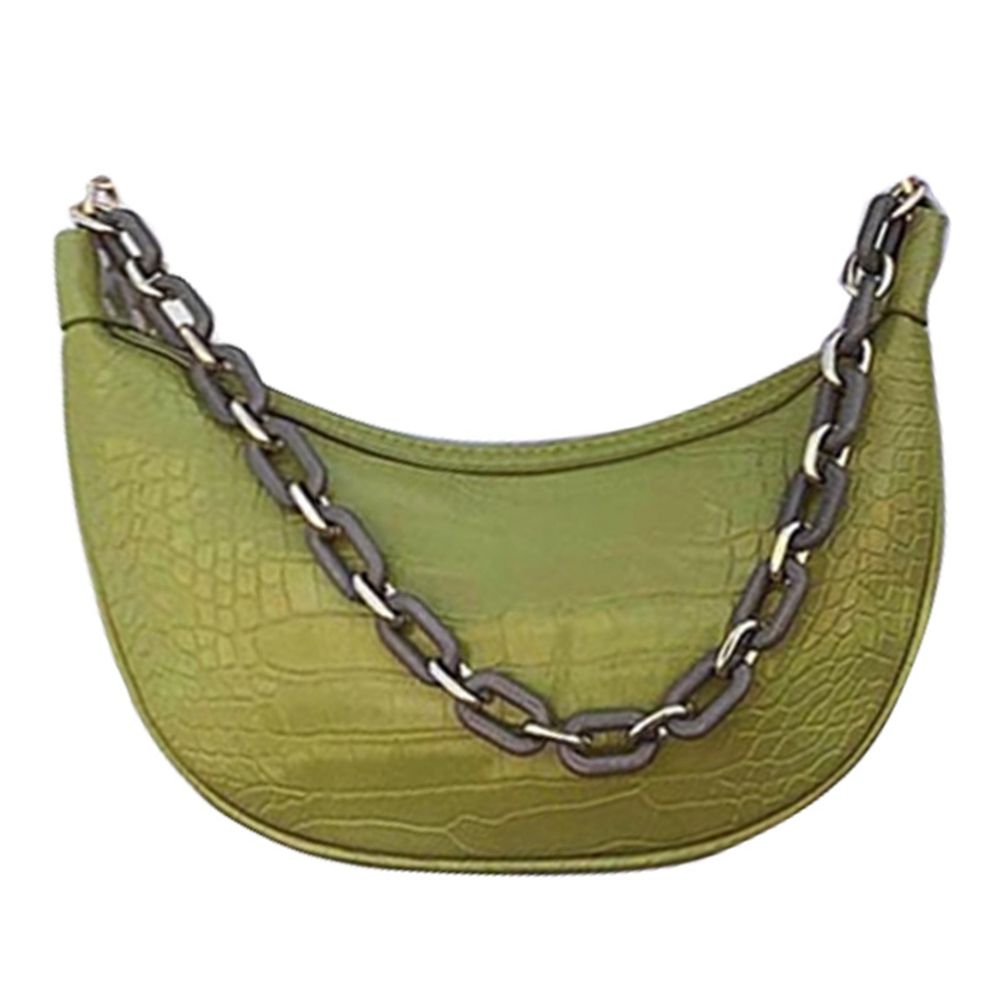 Luxury Fashion Pu Ladies Messenger Bag Crescent Shape Female Bag Fashion Chain Shoulder Bag,Green