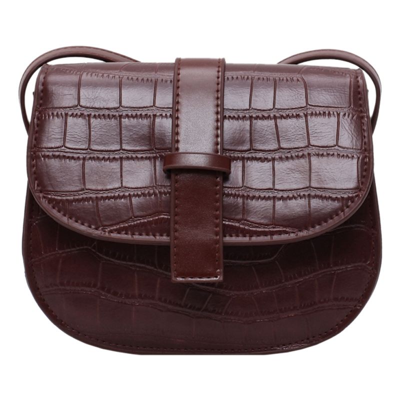 PU Leather Women's Saddle Bag Fashion Luxury Crocodile Pattern Shoulder Messenger Bag Mini Semicircle Bag Brown