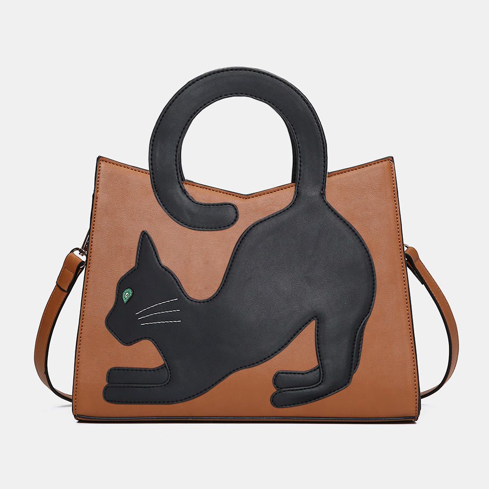 OIMG Women Fashion Cute Cat Pattern Patchwork Handbag