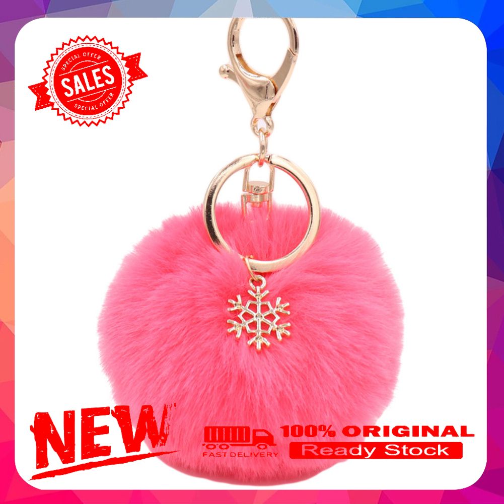 Snowflake Fluffy Pompom Ball Key Chain Ring Holder Car Bag Ornament Keychain