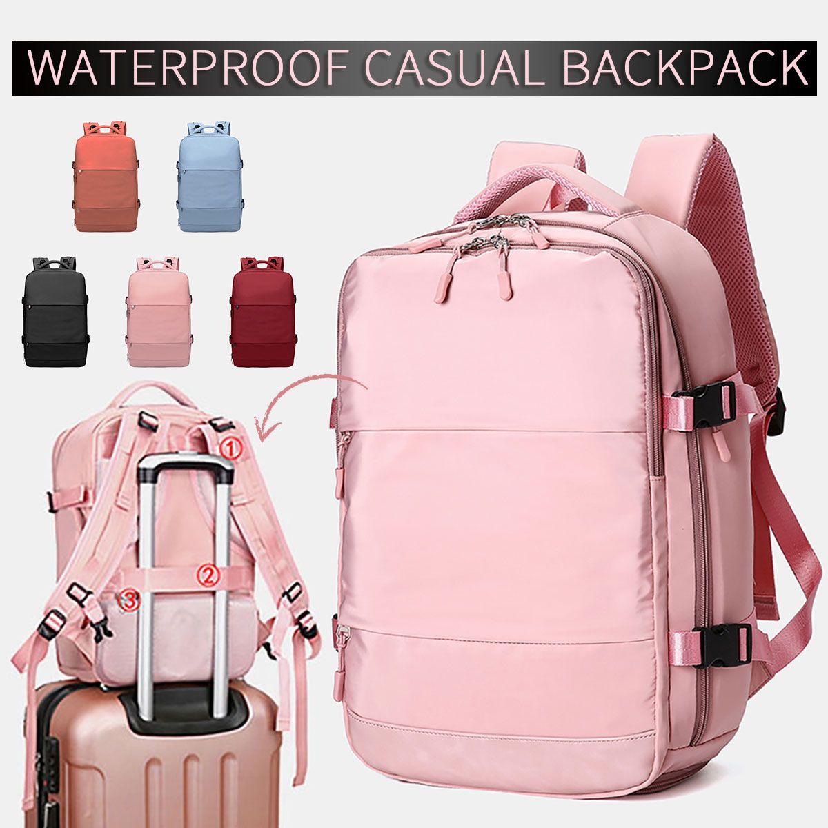 Women Canvas Multifunction Waterproof Casual Travel Backpack Pink Bags Gift