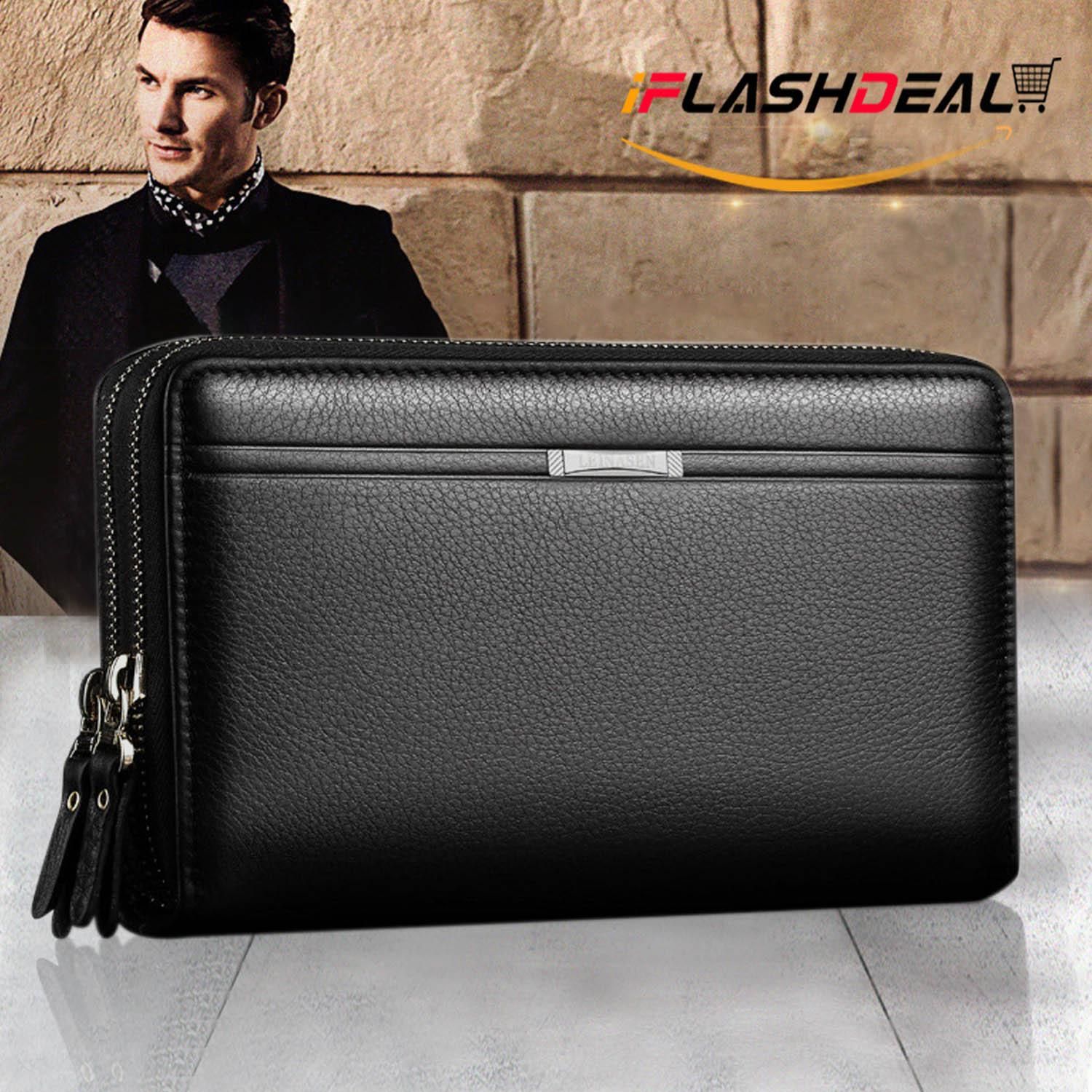 Men Fashion Wallet PU Leather Mens Hand Bag Business Long Clutch Purse Handbag for Phone Double Zipper Bag Male Coin Money Bags Card Holder