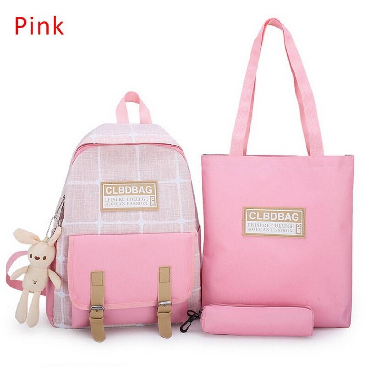3pcs/Set Letter Printing Canvas Backpack Pencil Bag For Teenage Girls Student Composite Rucksack Women Totes Purse Mochilas Blue