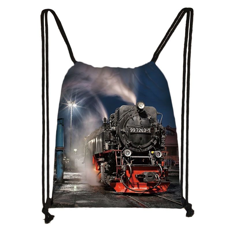 Locomotive / Steam Train Backpack Children School Bags Kids School Backpack Book Bag Boys Girls Casual Drawstring Bag