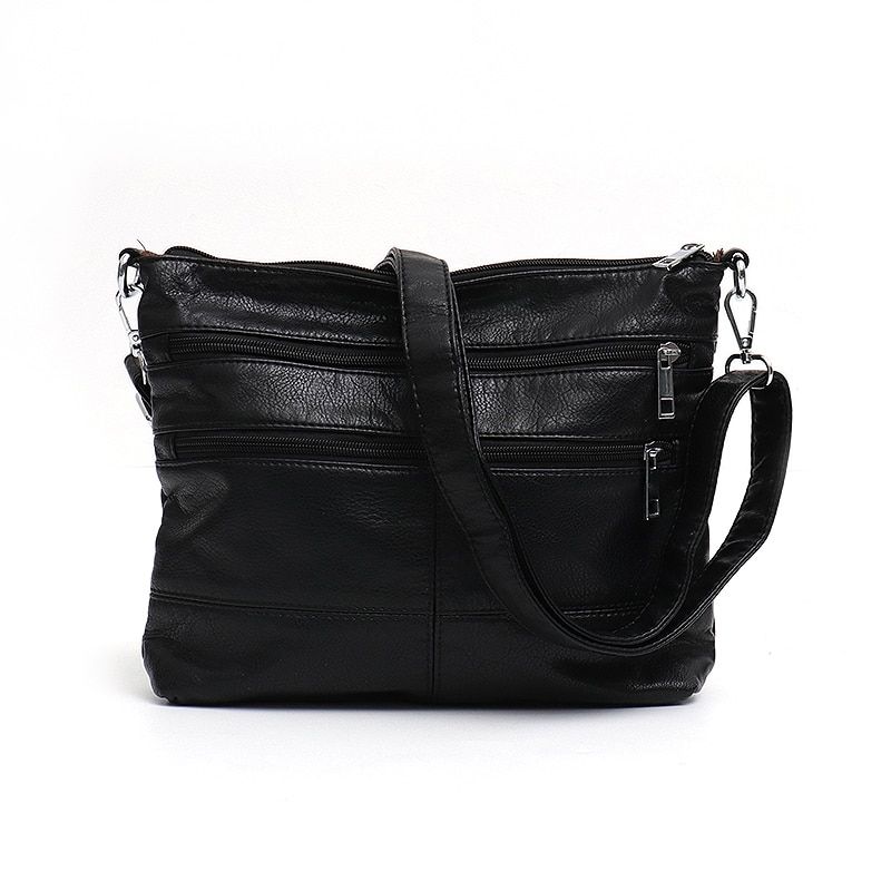 CEZIRA Fashion PU Messenger Bag For Women Double Zip Pockets Ladies Vegan Washed Leather Handbag Female Function Crossbody Bolsa