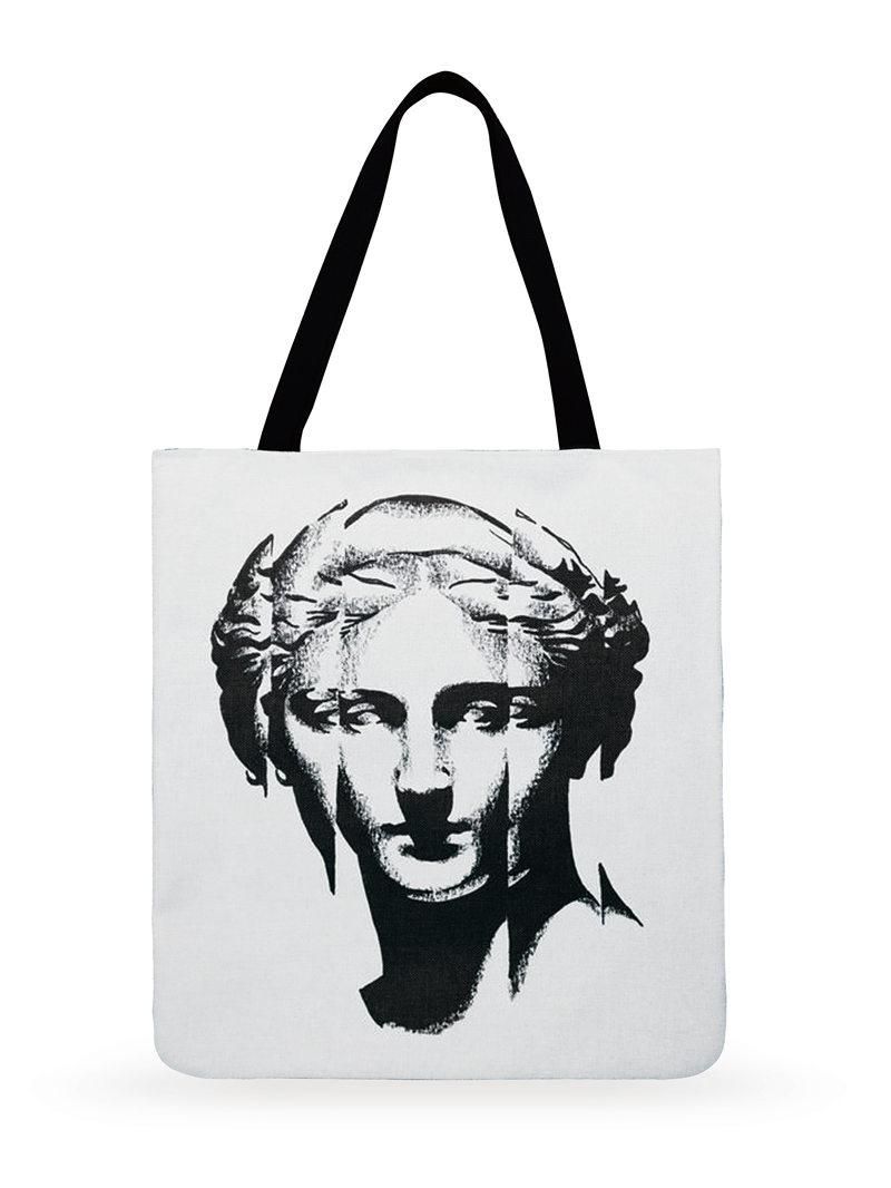 Ladies Shoulder Bag Artistic Figures Personality Tote Bag Foldable Shopping Bag Outdoor Beach Bag Linen Fabric Bag Casual Totes