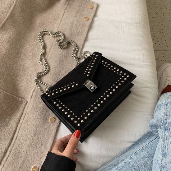 2021 Mini Bags Chain Rivet Lock Crossbody Bag Female Scrub PU Leather Shoulder bag Small Messenger Bags For Women Travel