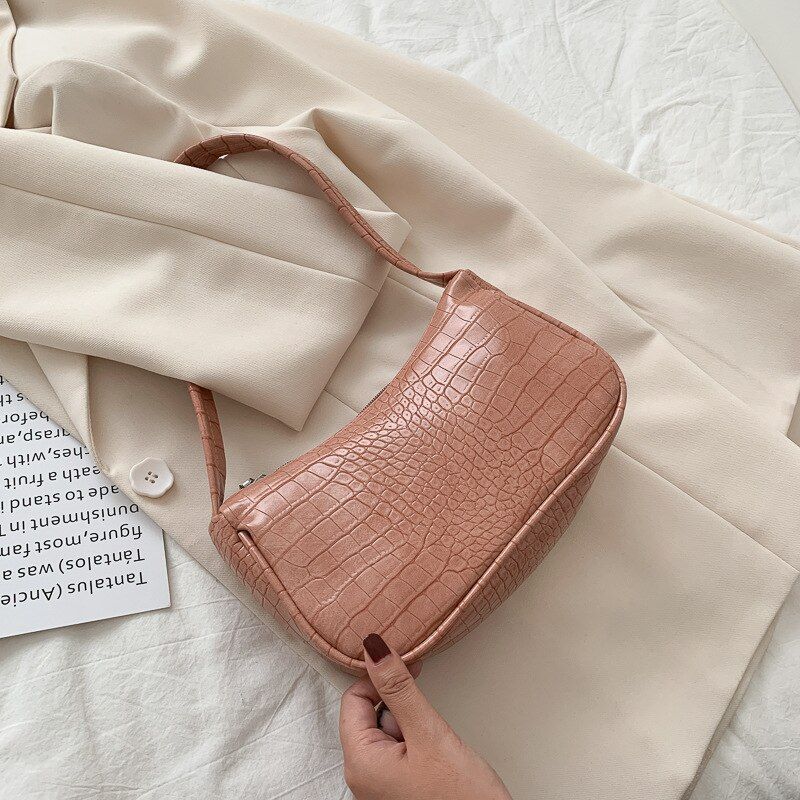Crocodile Pattern uette For Women PU Leather Shoulder Retro Armpit Luxury Subaxillary All-match Hand Purse Ladies handbag