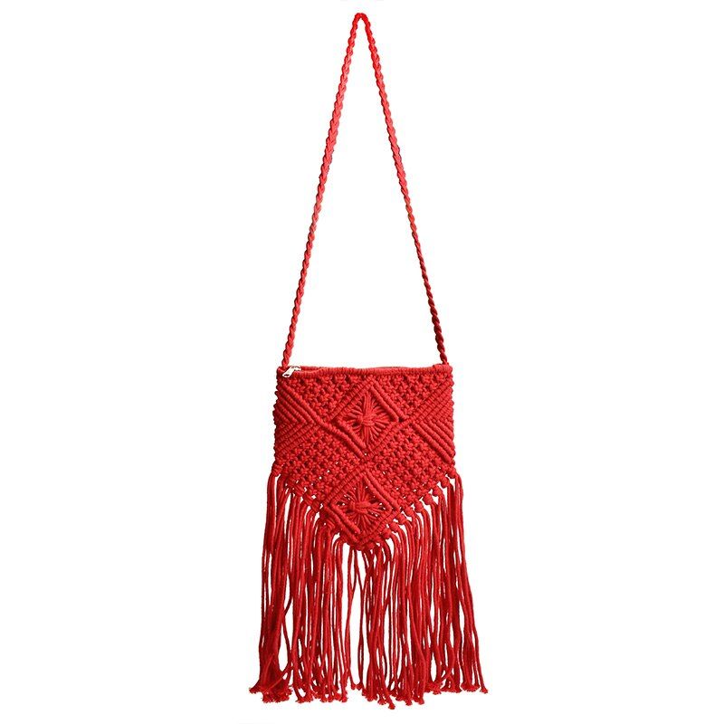 New Handmade Rope Woven Handbag Knitted Rattan Summer Beach Bag Tassel Bohe Bolsos Feminine Crochet Fringed Women Shoulder Bags