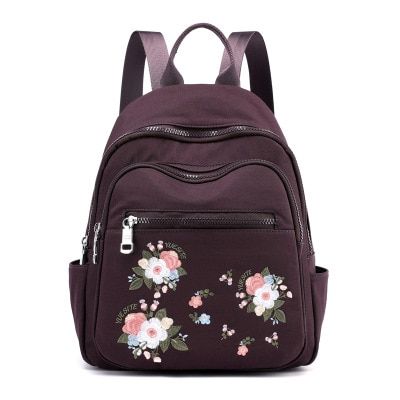 Fashion Woman Backpack Waterproof Nylon Floral Embroidered Travel Bags Mochila Feminina Preppy College School Bags Sac A Dos