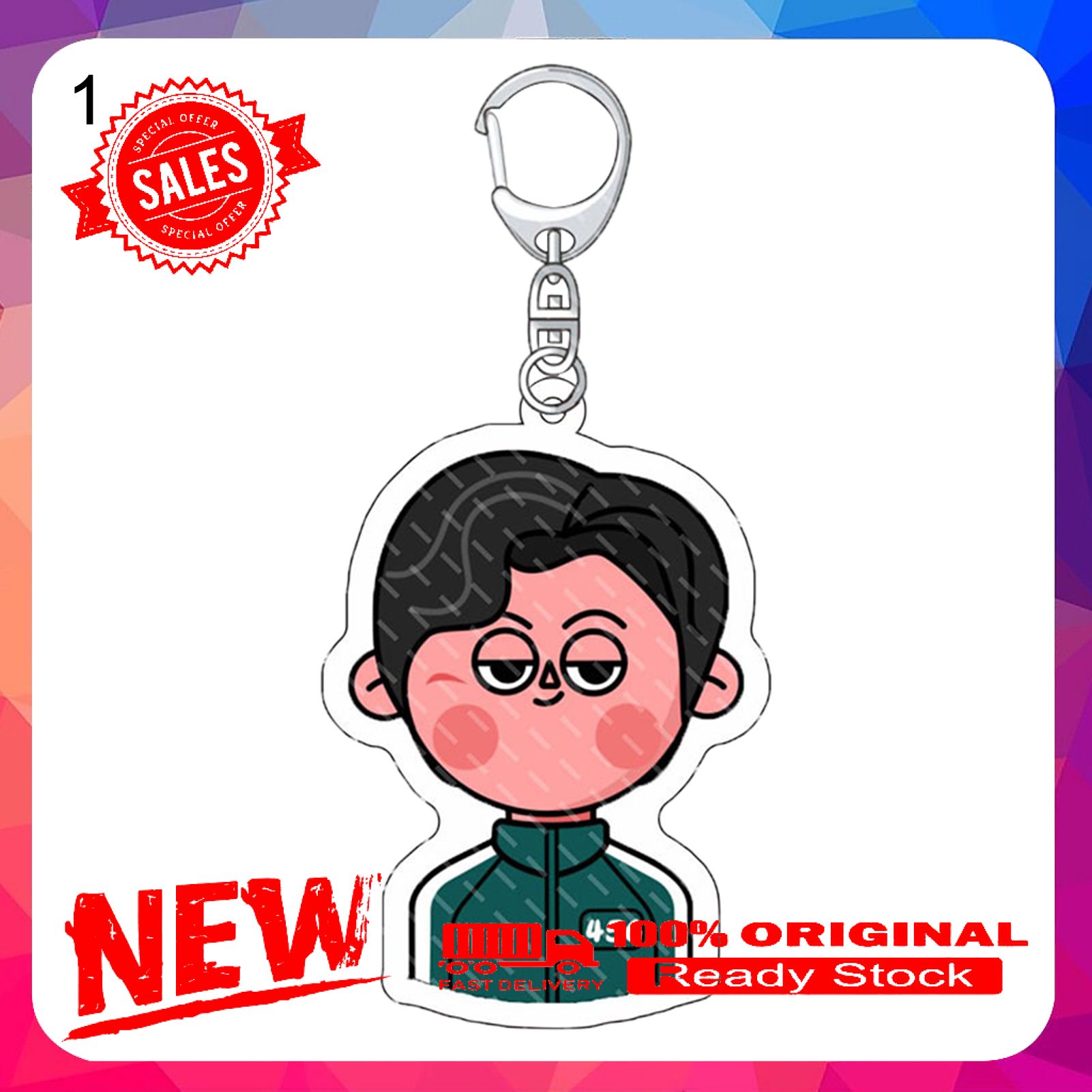 Cartoon Keychain with Buckle Lovely Figure Mini Squid Game Cartoon Key Pendant Car Decoration