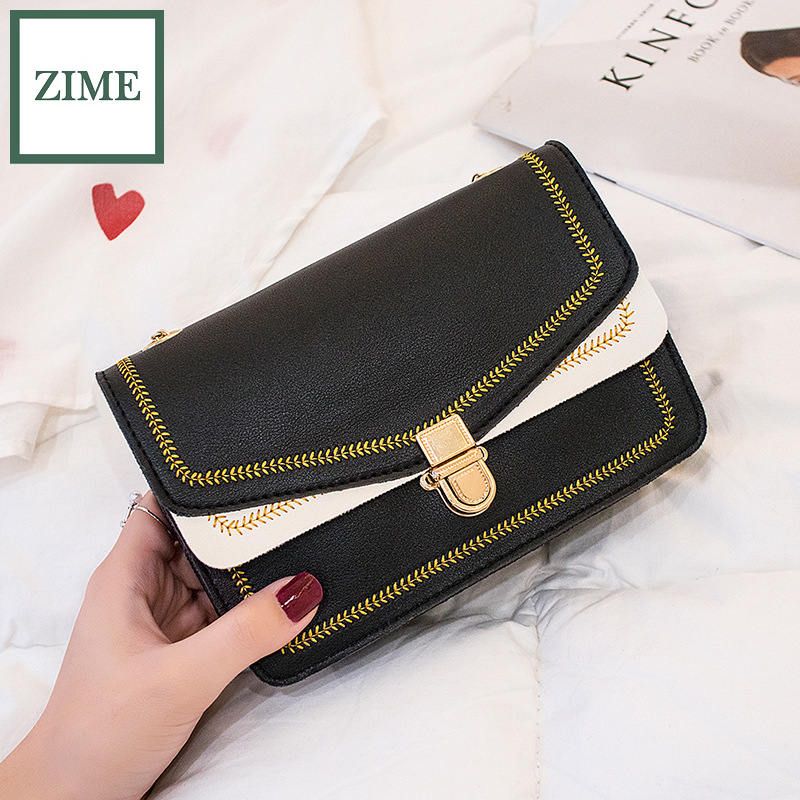 ZIME Korean version of color-matching one-shoulder chain small square bag summer and autumn ladies embroidered messenger bag