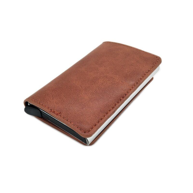 Business Credit Card Holder Men Women ID Card Case Metal RFID Aluminium Crazy Horse PU Leather For Bank Card Wallet Cardholder