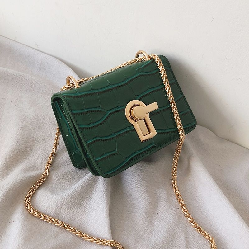 Mini Square Flip bag Summer New Quality PU Leather Women's Designer Handbag Stone pattern Lock Chain Shoulder Messenger Bag