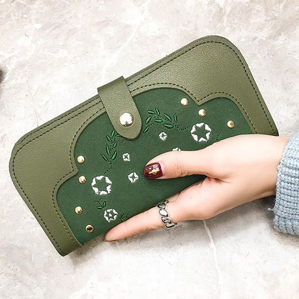 OIMG Women Dull Polish PU Leather Flower Pattern Long Wallet