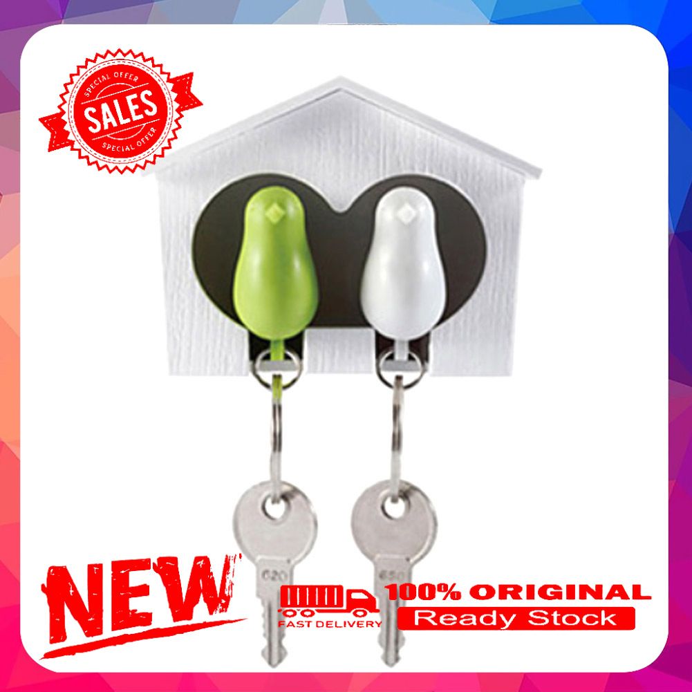 2Pcs Bird Keychain + 1Pc Birdhouse Home Wall Mount Key Ring Holder Decor