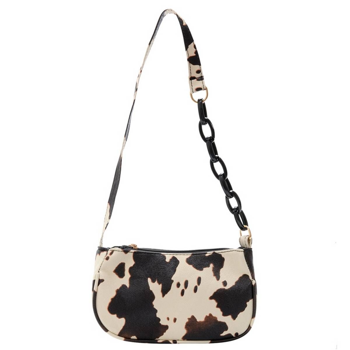 Cow Pattern Armpit Bag Fashion All-Match Ladies Shoulder Bag Chain Bag Tote Handbag Beige